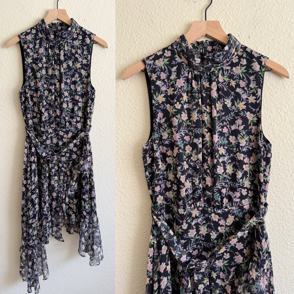 CeCe High Low Floral Dress in Black and Purple-Size 10 - Picture 3 of 13